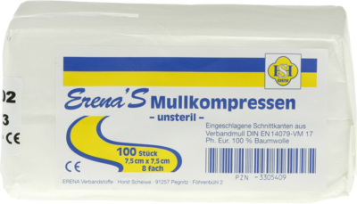 ERENA Mullkompr.7,5x7,5 cm unsteril 8fach